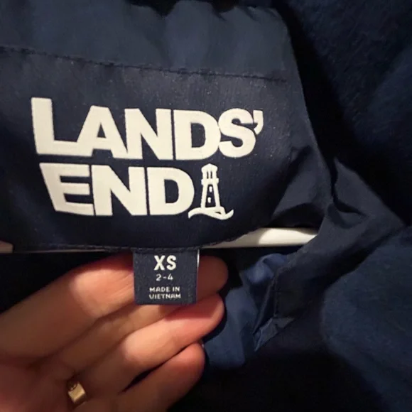NWOT Lands End long winter down parka puffer coat navy blue XS 2-4 - Picture 10 of 14